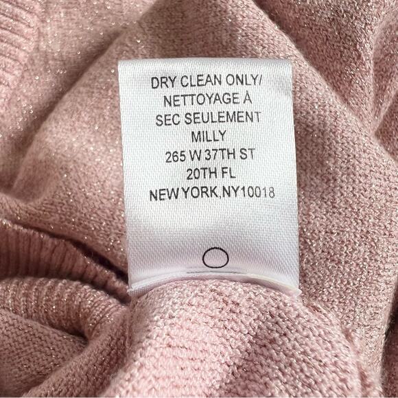 Milly Womens Metallic Pink Dolman Sleeve Slouchy Knit V Neck Sweater Top Size M - Picture 7 of 9